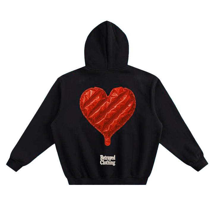 Sudadera negra oversize con gráfico de corazón globo en la espalda - Betrayed Clothing.